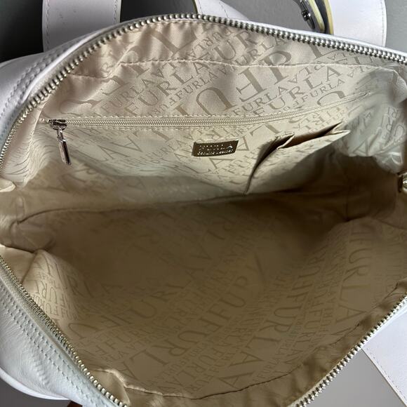 Furla top handle bag white leather buckle pockets coastal minimalist elevated - Picture 13 of 15